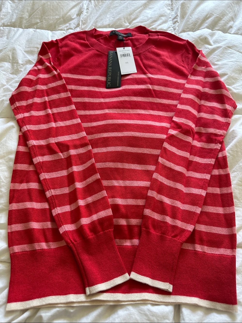 Banana Republic silk & Cashmere Red and Pink Striped Crewneck Sweater size XS